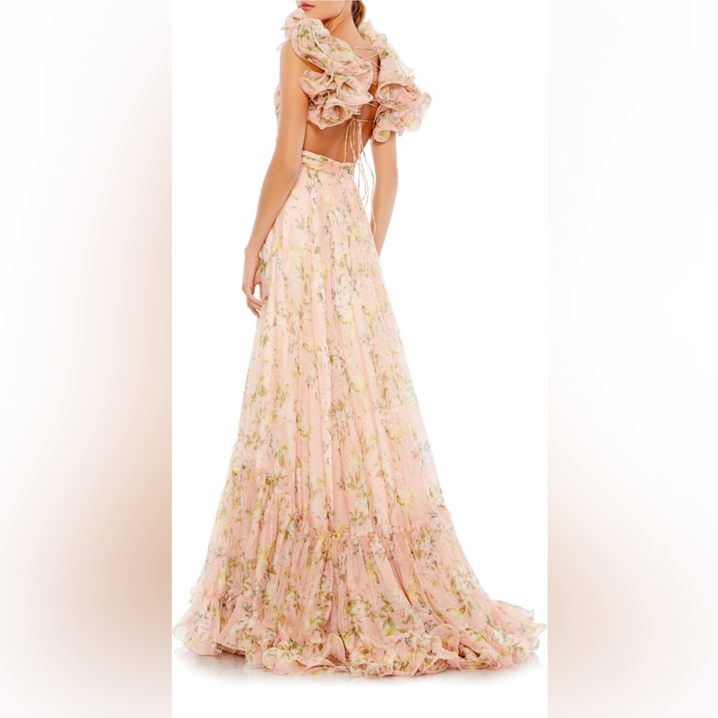 Mac Duggal Floral Chiffon Cutout Ballgown - Pink Multi
